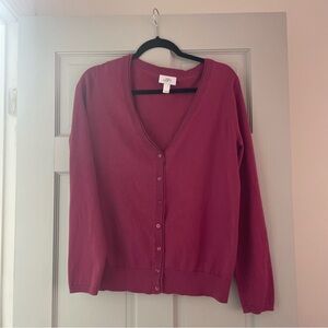 LOFT Women's Berry V-Neck Button Front Cardigan